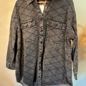 J. Jill Charcoal Quilted Button-Up Shirt
